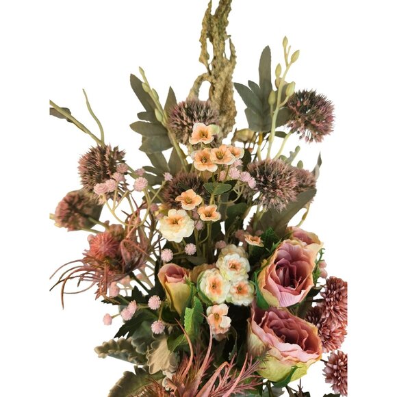 Artificial Wildflower Bouquet Roses, Thistles & Wild Blooms in Pink & Peach, Fau - Picture 5 of 15